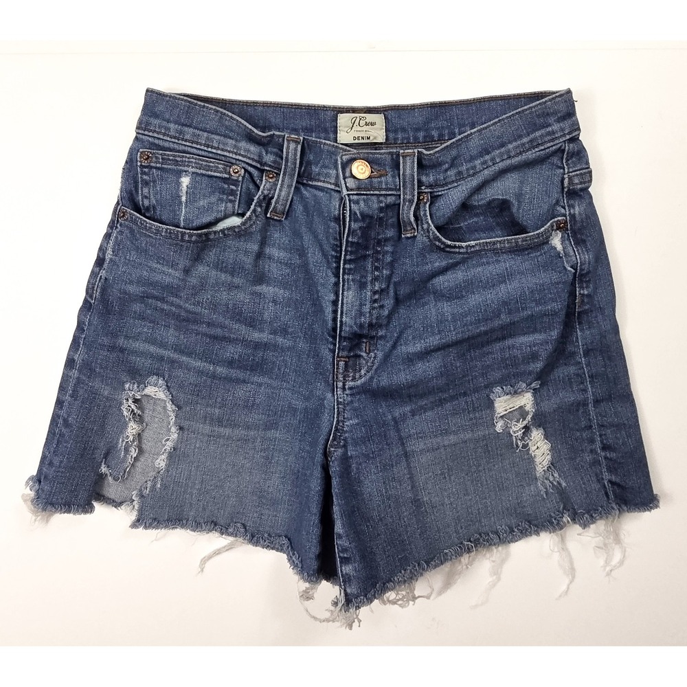 J. Crew Denim Dark Wash Distressed Cut Off Shorts Women's Size 27